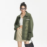 Unisex Jacket Vintage Distressed Washed Denim Jacket Loose Jacket